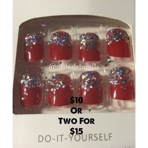 24pcs Red Chic Glitter Bling False Nails